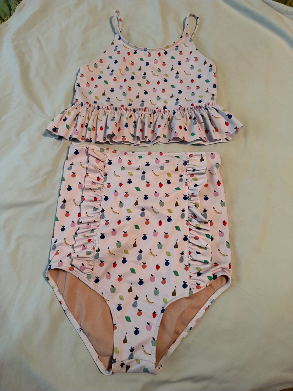 Kortni Jeane girls Two-Piece Ruffle Tankini Set Multi Fruit Print 10/11
